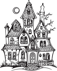 Naklejka premium Spooky Halloween illustration Silhouettes