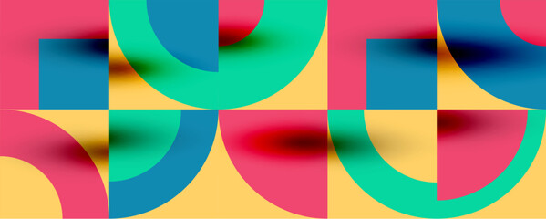 Obraz premium Neo memphis geometric pattern with circles, squares. Pop art abstract background for covers, banners, flyers and posters and other templates