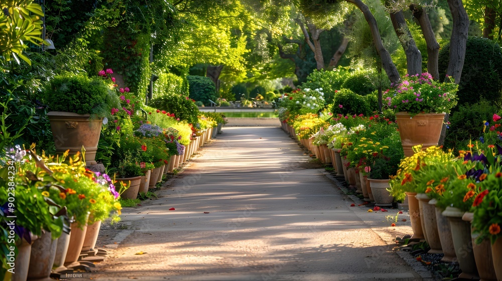 Wall mural The alley leads through a blooming botanical garden image