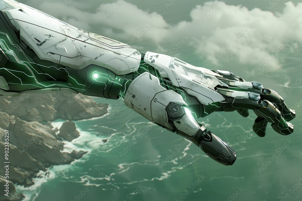 Poster futuristic robotic arm with intricate details symbolizing advanced technology and digital innovation