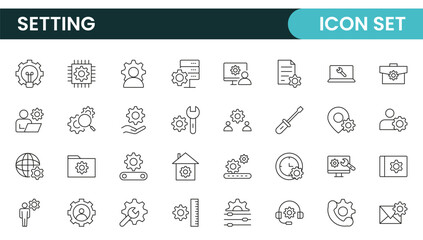 Settings, icon set. Containing options, configuration, preferences, adjustments, operation, gear, control panel, equalizer, management, optimization and productivity icons.