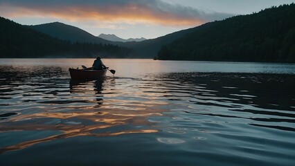 Fototapeta premium The lake’s peaceful surface highlighted by the soft colors of a winter dusk