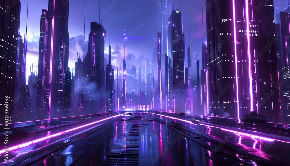 Poster modern urban architecture in a futuristic cityscape with subtle neon light accents, creating a sleek