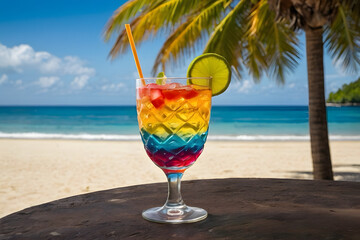 Summer cocktail with beach background