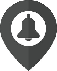 Location pin with a bell icon. Gray location map marker on transparent background. Vector icon for apps, UI and web design
