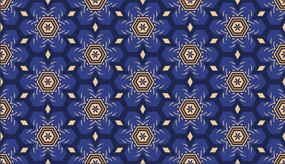 Blue floral tile geometric seamless pattern