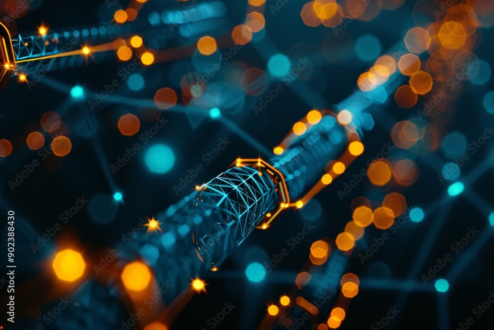 Poster abstract digital network connection with glowing lights