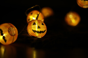 Halloween-Themed Pumpkin String Lights Glowing in the Dark