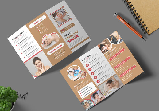 Beauty Skincare Salon Trifold Brochure Template