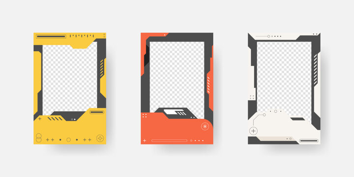 Collection of player frames template. Cyberpunk style. Game card frame mockup template design.