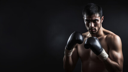 boxer with boxing gloves on dramatic dark background