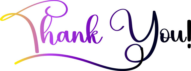 3d text gradient, Thank you poster with spectrum brush strokes on white background. Colorful gradient brush design. Vector paper illustration