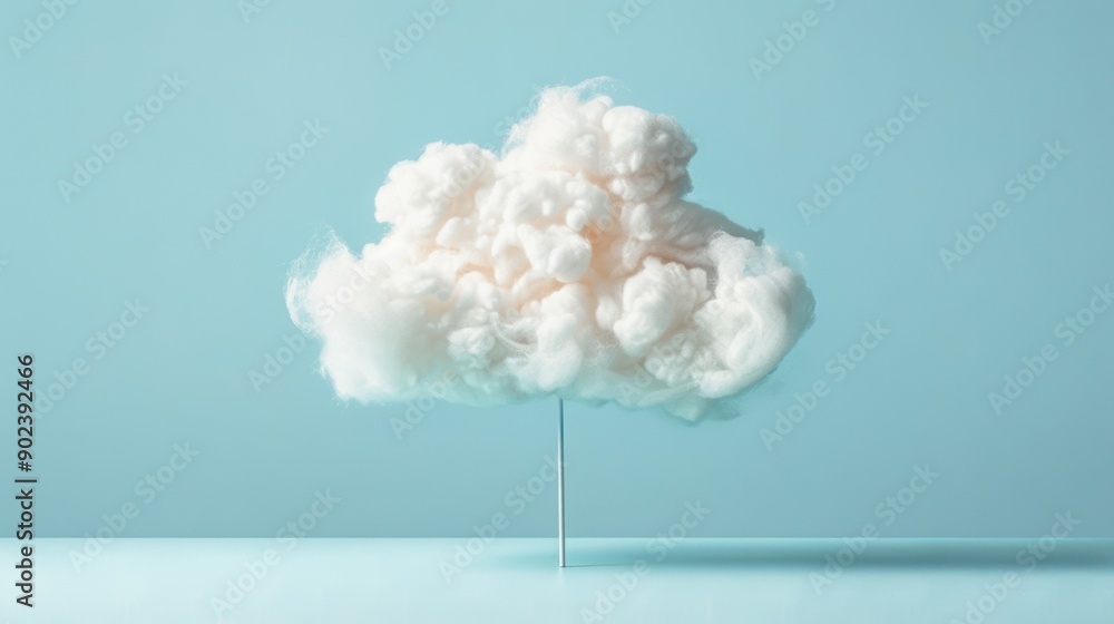 Poster a conceptual representation of cloud computing technology showcased with a fluffy cloud against a se