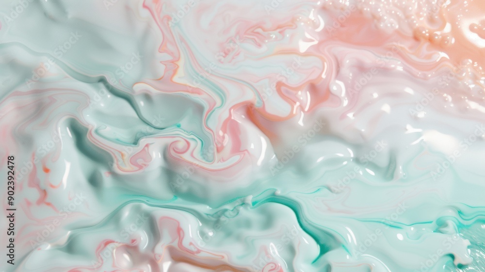 Poster delicate swirls of soft colors blend harmoniously, creating a soothing and abstract fluid compositio