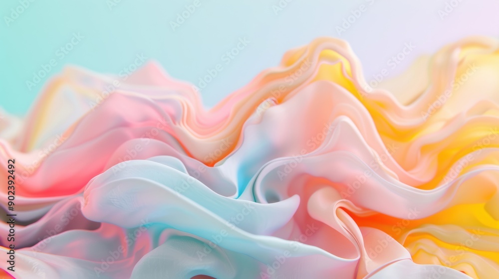Poster the artwork showcases flowing abstract shapes with a blend of soft pastel colors, creating a tranqui