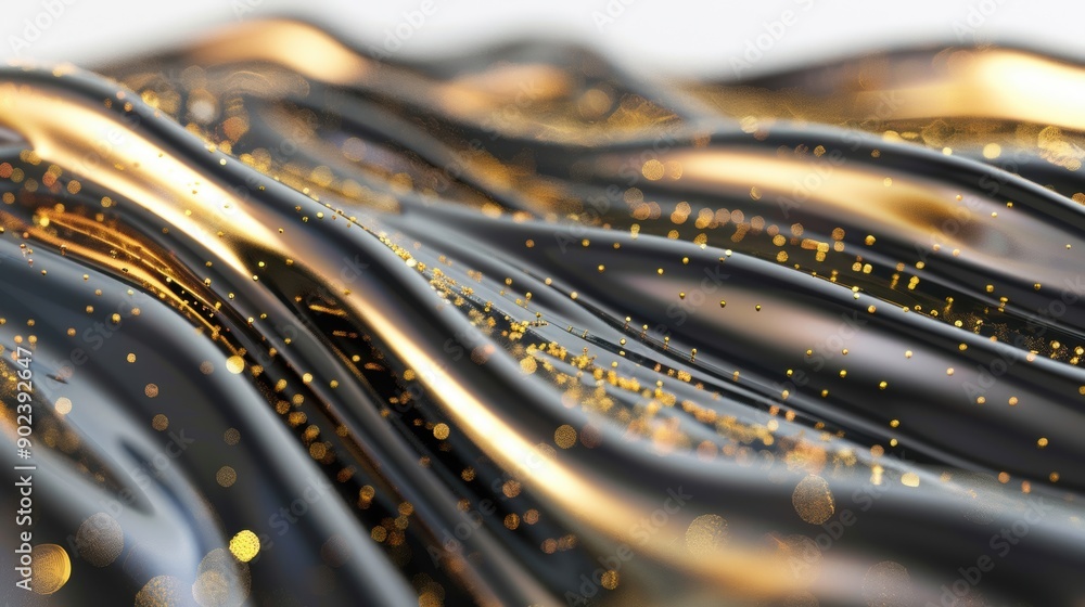 Poster metallic liquid waves undulate gracefully, shimmering with gold particles in a mesmerizing display o