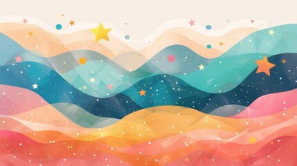 Fototapeta premium Colorful waves undulate with stars sprinkled throughout the dreamy landscape