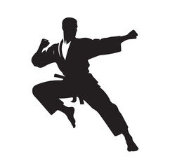 Obraz premium Silhouette of Three Martial Artists in Fighting Stance and Uniform 