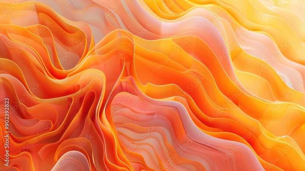 Poster a dynamic abstract composition features flowing waves in vibrant orange tones, creating a sense of m