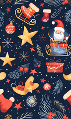 2D illustrated New Year card in a cute graphic style seamless pattern.