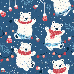 2D illustrated New Year card in a cute graphic style seamless pattern.