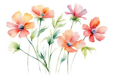 Fototapeta premium Watercolor floss flower on white background, Ai Generated