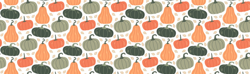 Pumpkin repeating pattern. Autumn vegetables background. 