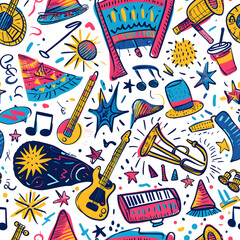 2D illustrated New Year card in a cute graphic style seamless pattern.