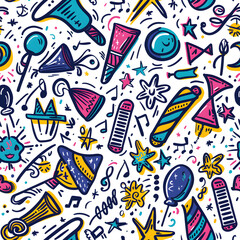 2D illustrated New Year card in a cute graphic style seamless pattern.