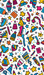 2D illustrated New Year card in a cute graphic style seamless pattern.