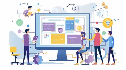 Fototapeta premium Team of developers working on a new app, coding and testing together