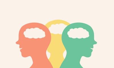 Silhouette of people with brain in mental health concept.