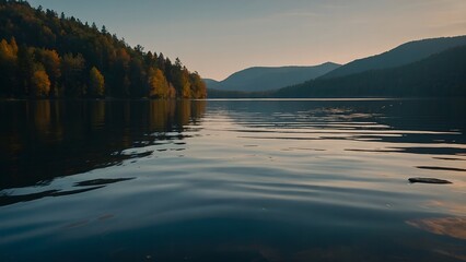The serene essence of the lake captured in the warm hues of a spring morning