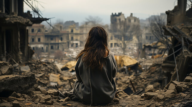 A woman cries near a house that was destroyed