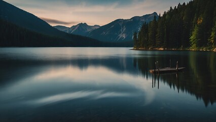 Obraz premium A breathtaking photograph of the lake with the soft colors of a spring evening