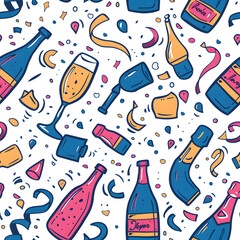 2D illustrated New Year card in a cute graphic style seamless pattern.