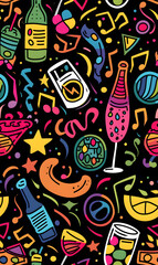 Obraz premium 2D illustrated New Year card in a cute graphic style seamless pattern.