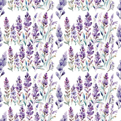 Naklejka premium Seamless pattern with watercolor lavender flowers