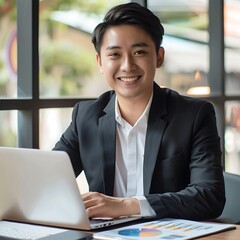 Asian businessman male portrait at his workplace
