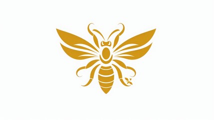 Obraz premium logo flying bee, gold color, minimal logo, vector logo, white background, 16:9