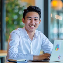 Asian businessman male portrait at his workplace
