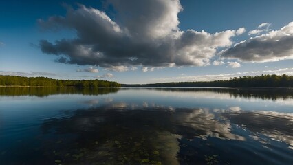 The serene essence of the lake captured in the warm colors of a summer sunset