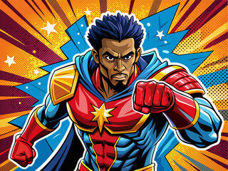 Pop art comic book style super hero punching with male superhero costume poster design. © Anastasia