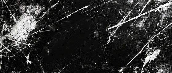 Panoramic close-up, high detail scan of scratched grunge abstract overlay texture, on black background, Generative AI