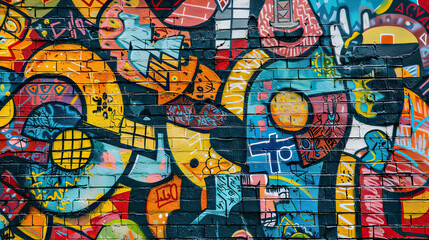 Urban Graffiti Wall Mosaic of Colors and Symbols AI Generative