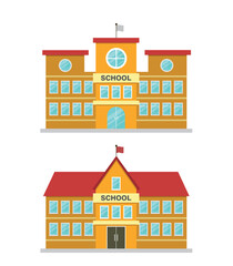 Fototapeta premium Set of colored school buildings icons. Vector illustration in flat style. 