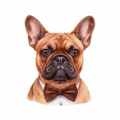 Obraz premium A French bulldog wearing a bow tie, depicted in a watercolor style against a white background. 