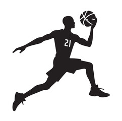 Naklejka premium Silhouette of Basketball Player in Action Jumping with Ball 