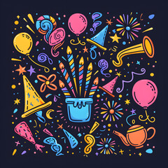 Fototapeta premium 2D illustrated New Year card in a cute graphic style