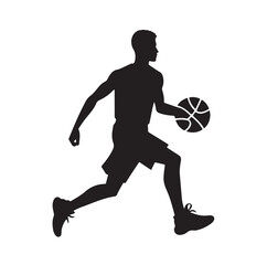 Silhouette of Basketball Player in Action Jumping with Ball
